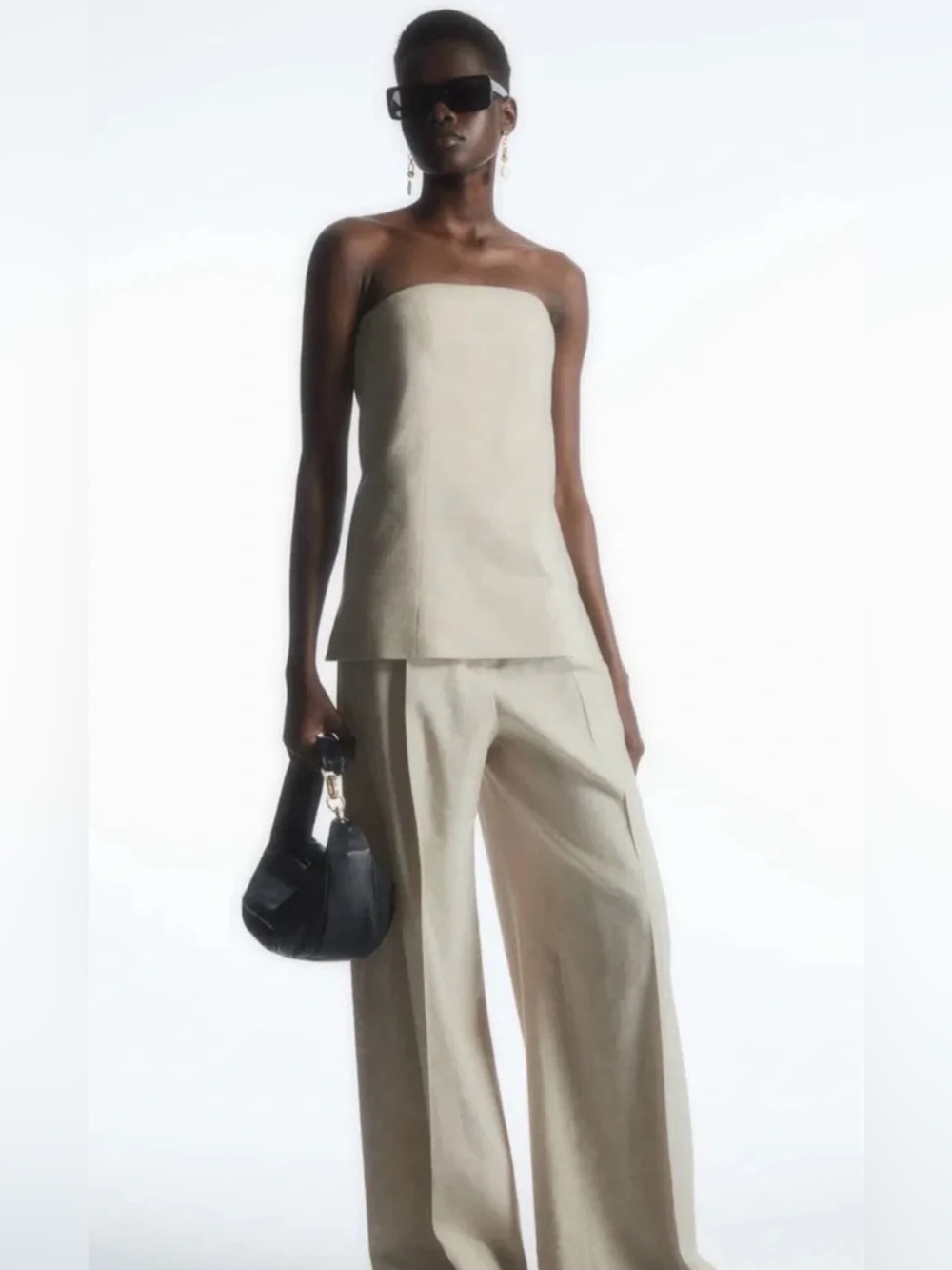 COS Linen Bustier Strapless Top US 10 in Stone